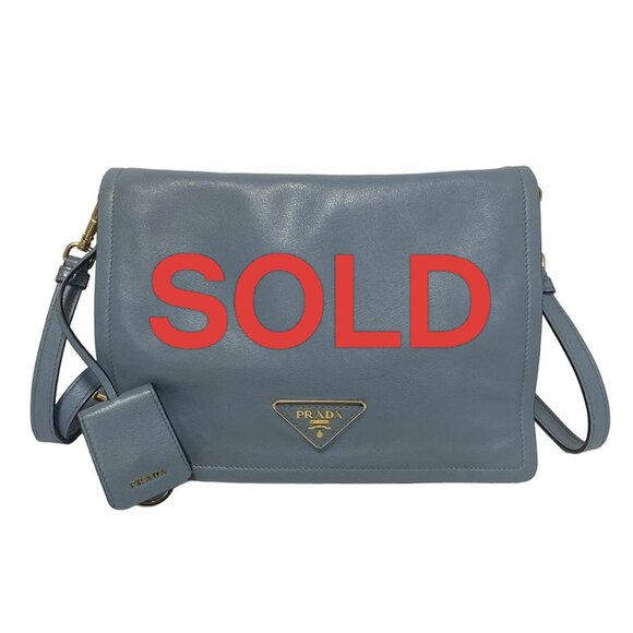 PRADA - Light Blue Leather Shoulder Bag 650-071325 - Picture 1 of 8